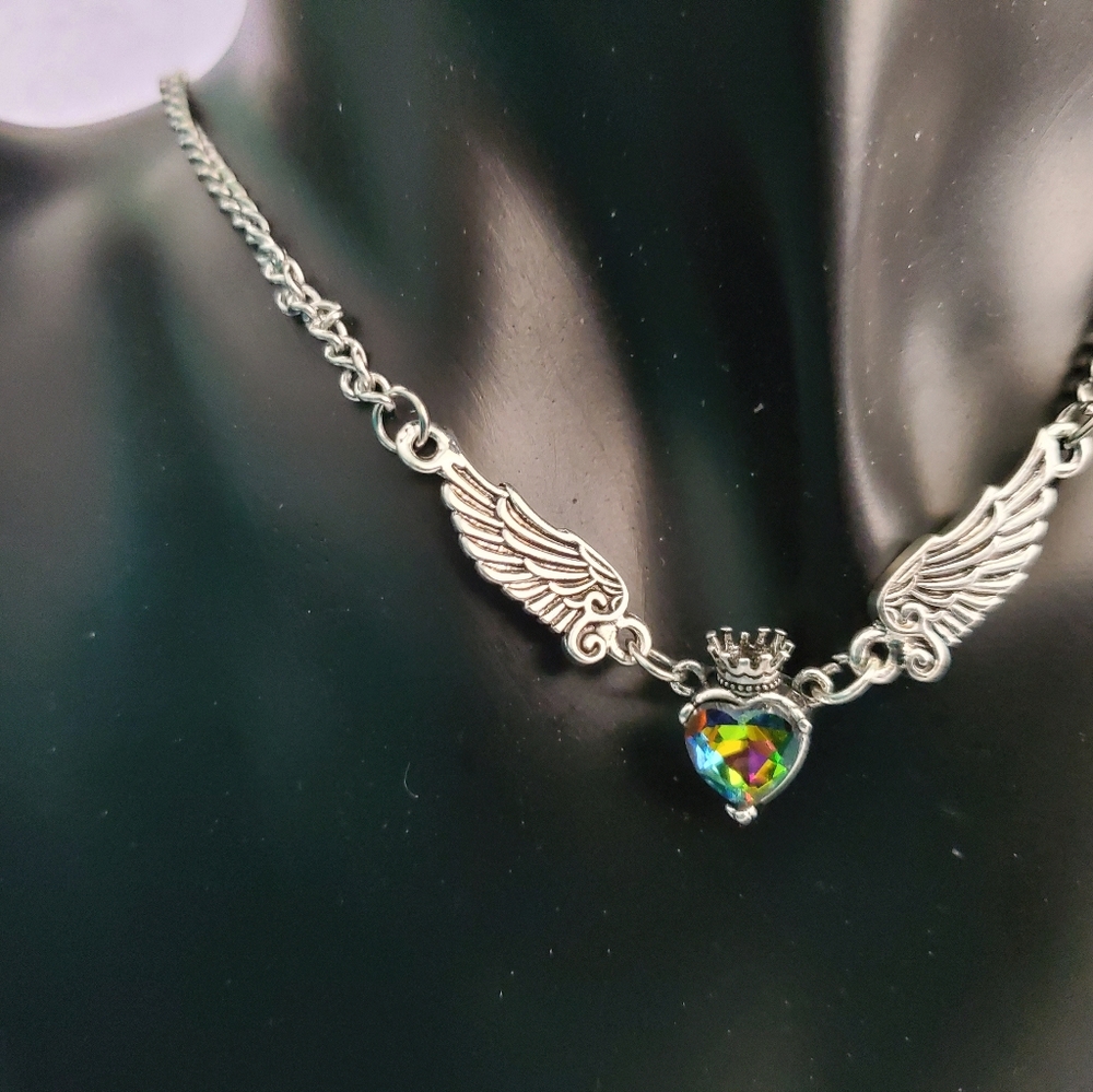 Mystic Topaz Wing and Crown Necklace - Picture 2 of 4